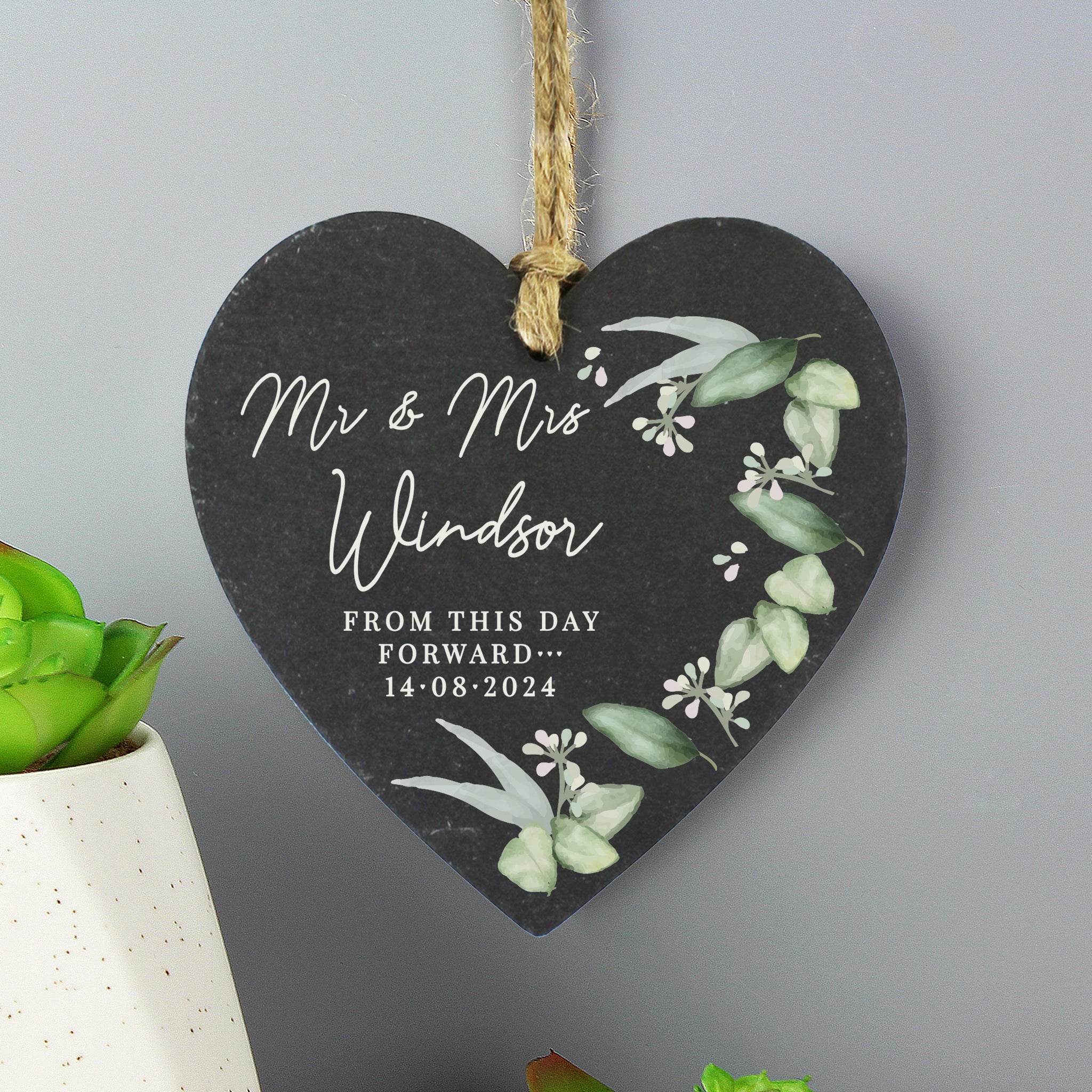 Personalised Botanical Slate Heart Decoration: 4 - Decorations By Gift Moments