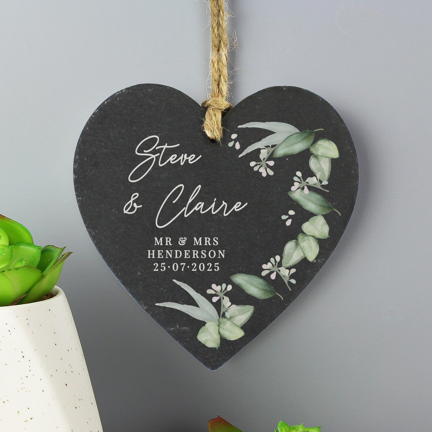 Personalised Botanical Slate Heart Decoration: 3 - Decorations By Gift Moments