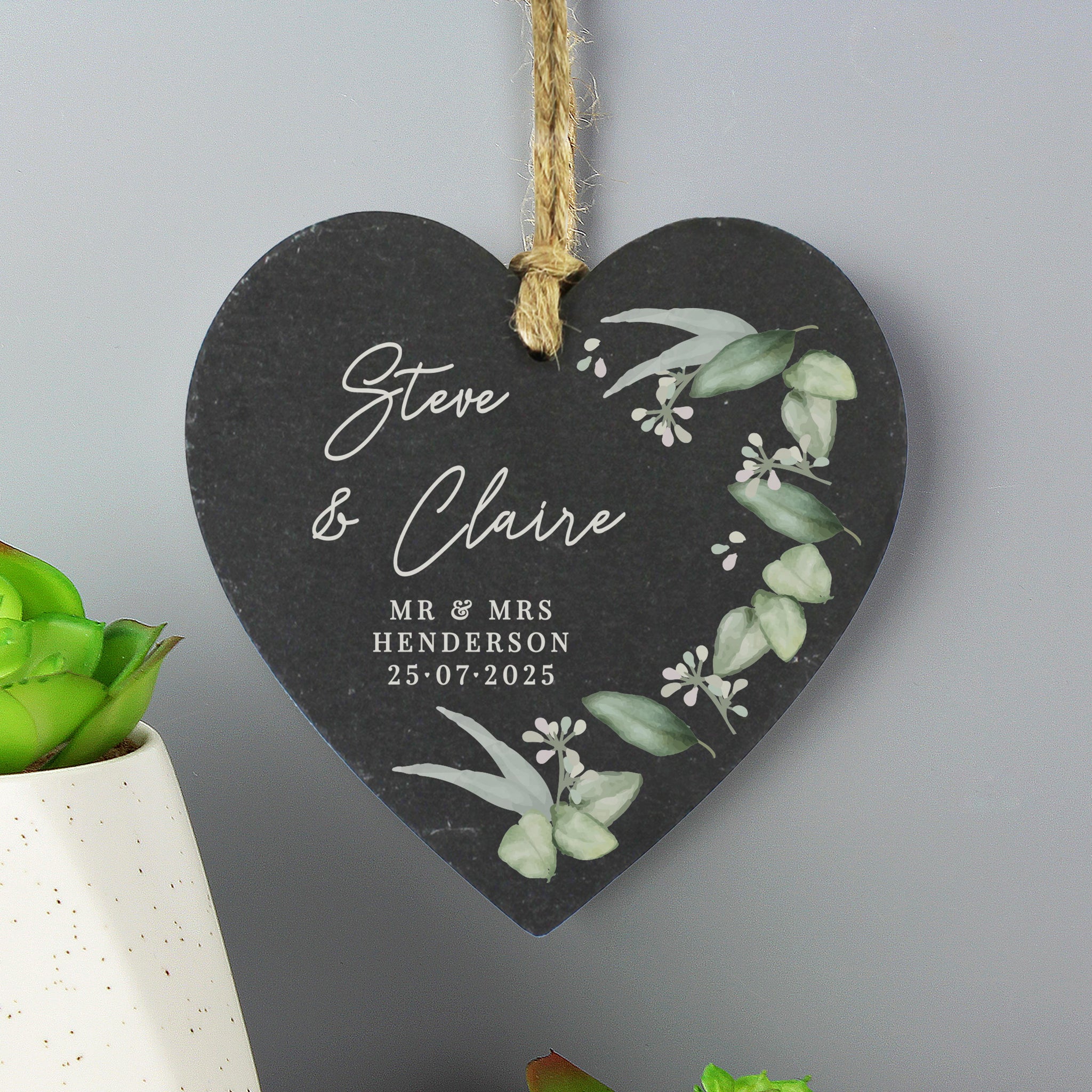 Personalised Botanical Slate Heart Decoration: 3 - Decorations By Gift Moments