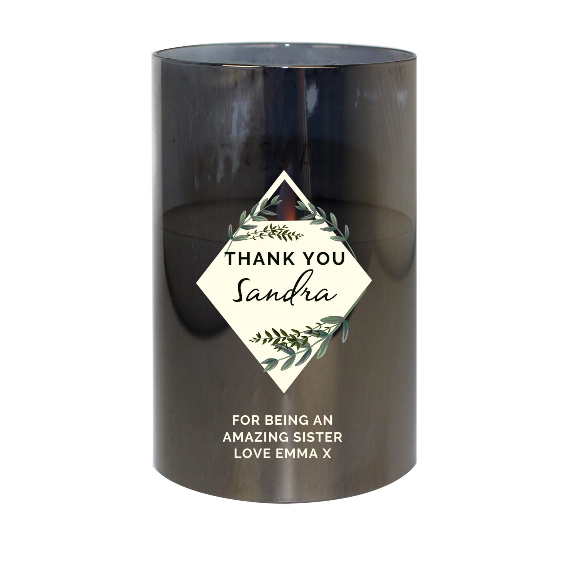 Personalised Botanical Smoked Glass LED Candle - Shop LED Lighting At Gift Moments - 4