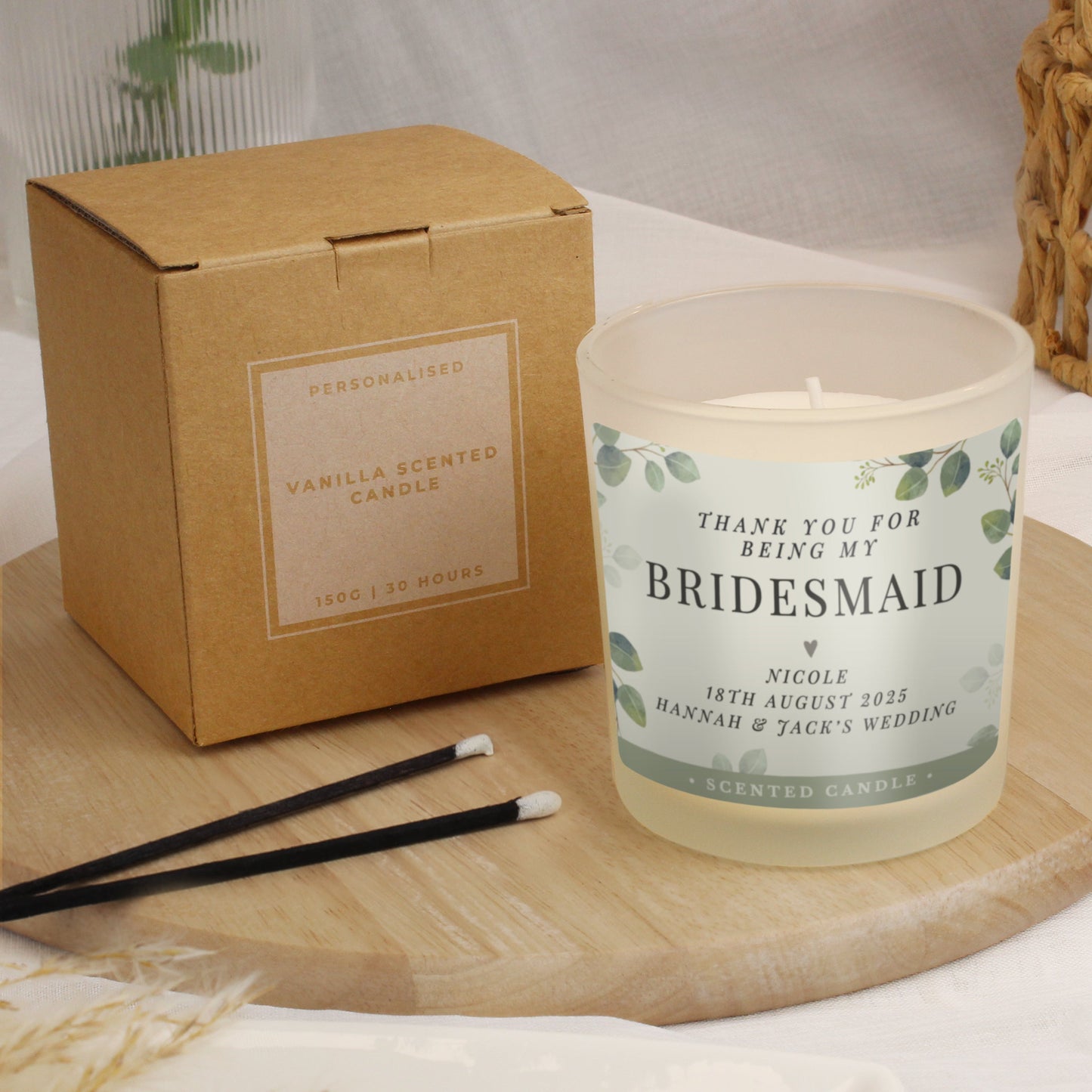 Personalised Botanical Thank You Wedding Party Jar Candle: 2 - Candles By Gift Moments