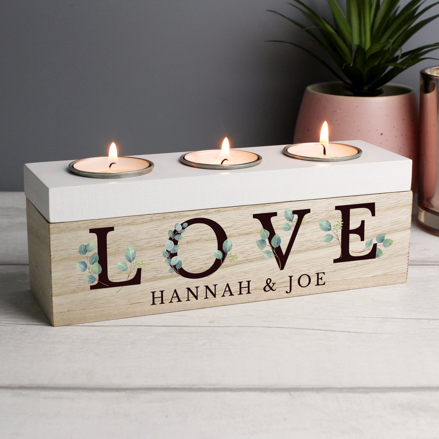 Personalised Botanical Triple Tea Light Box: 2 - Candle Holders By Gift Moments