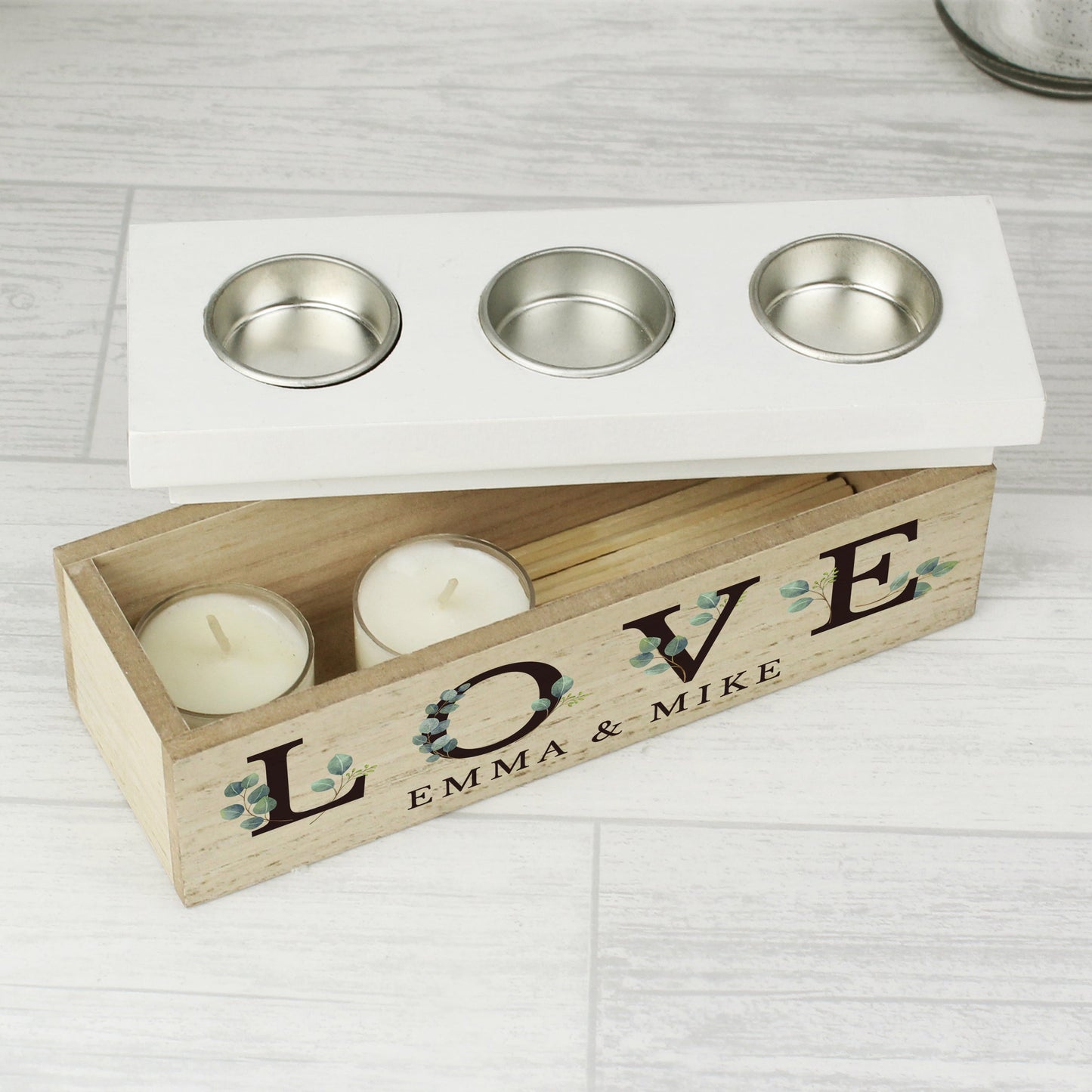 Personalised Botanical Triple Tea Light Box: 3 - Candle Holders By Gift Moments