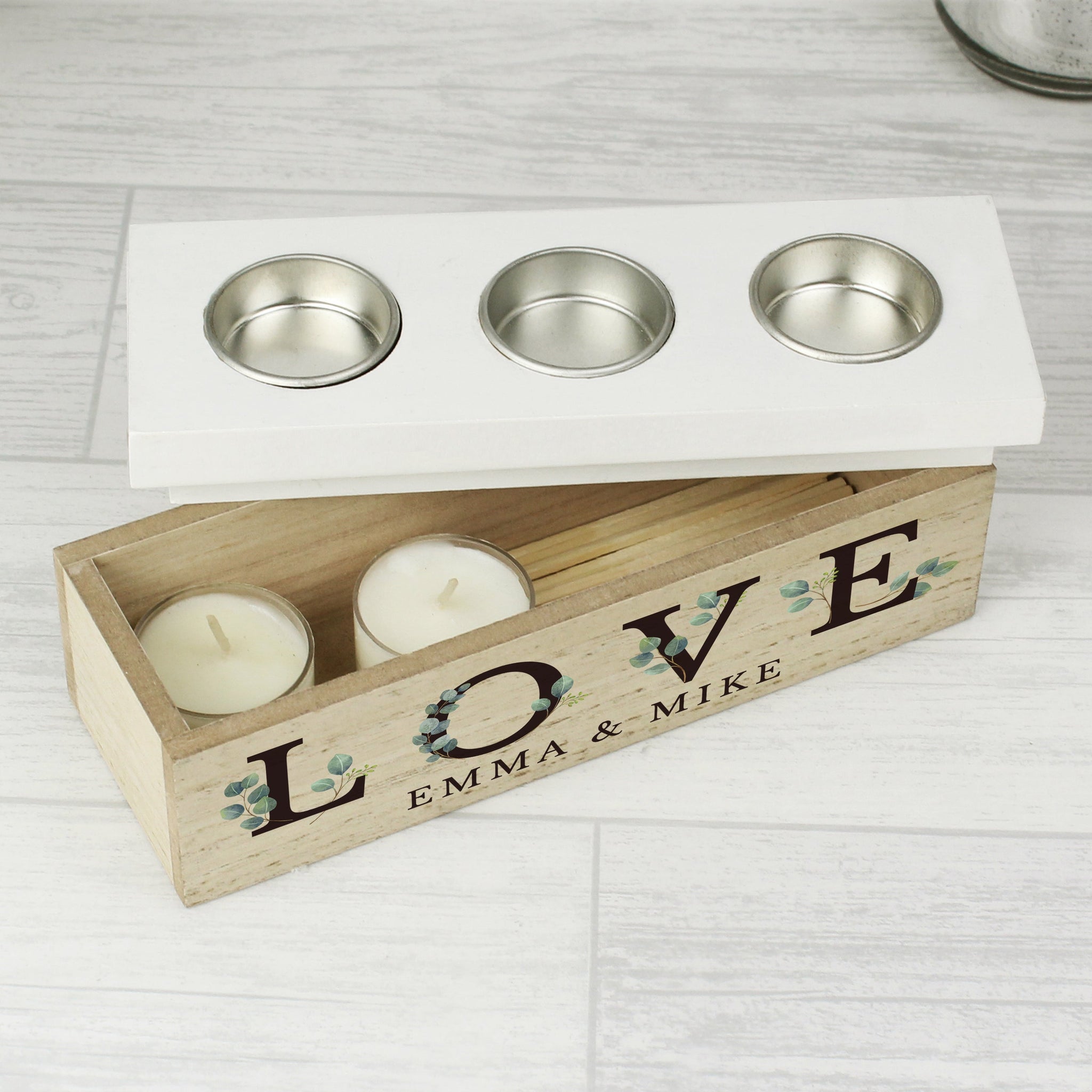 Personalised Botanical Triple Tea Light Box: 3 - Candle Holders By Gift Moments