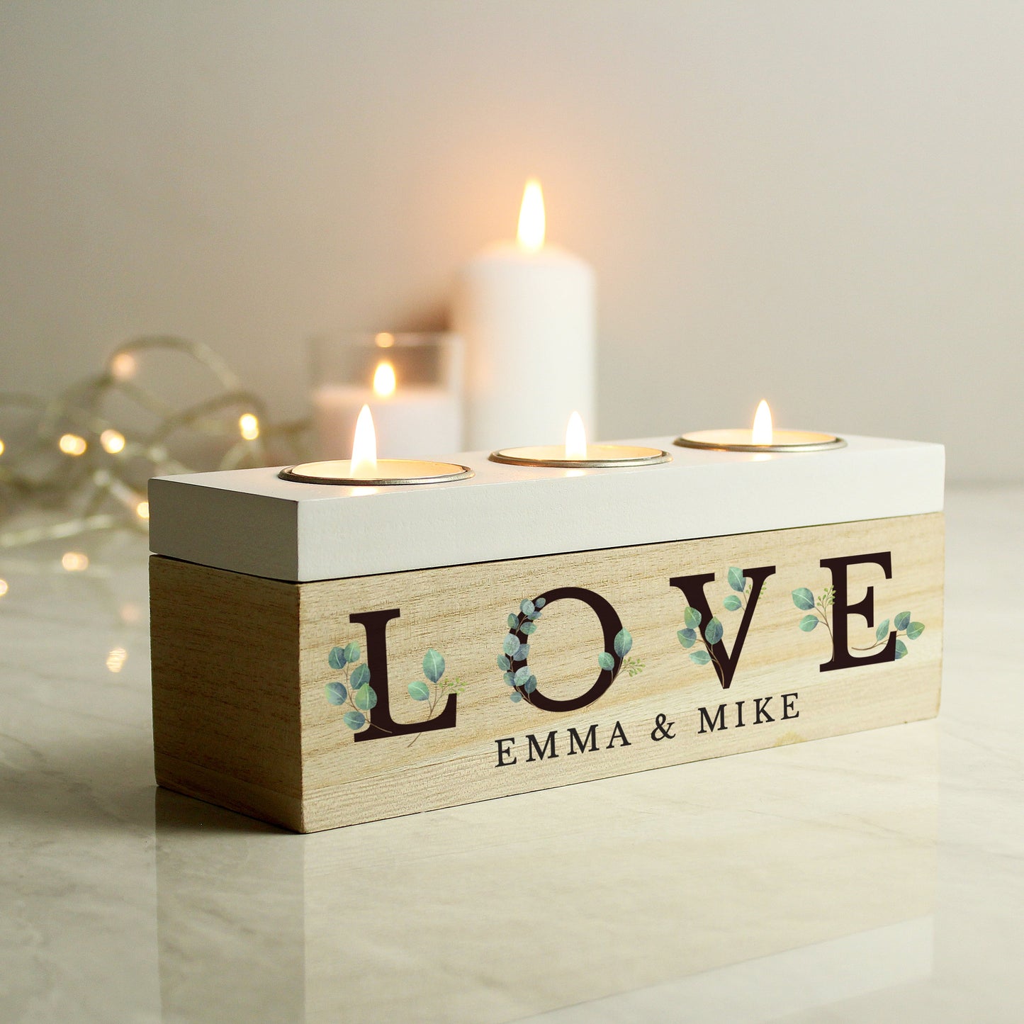 Personalised Botanical Triple Tea Light Box: 1 - Candle Holders By Gift Moments