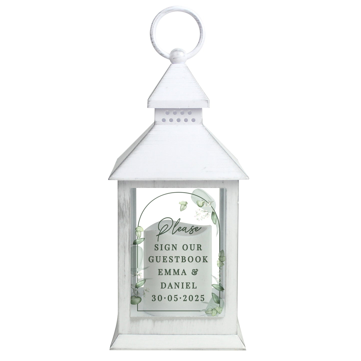 Personalised Botanical Wedding Lantern: 5 - LED Lighting By Gift Moments