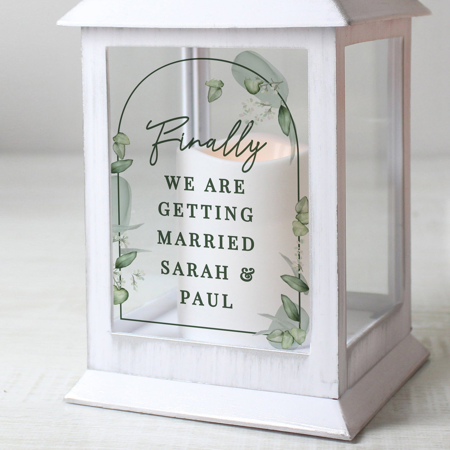 Personalised Botanical Wedding Lantern: 2 - LED Lighting By Gift Moments