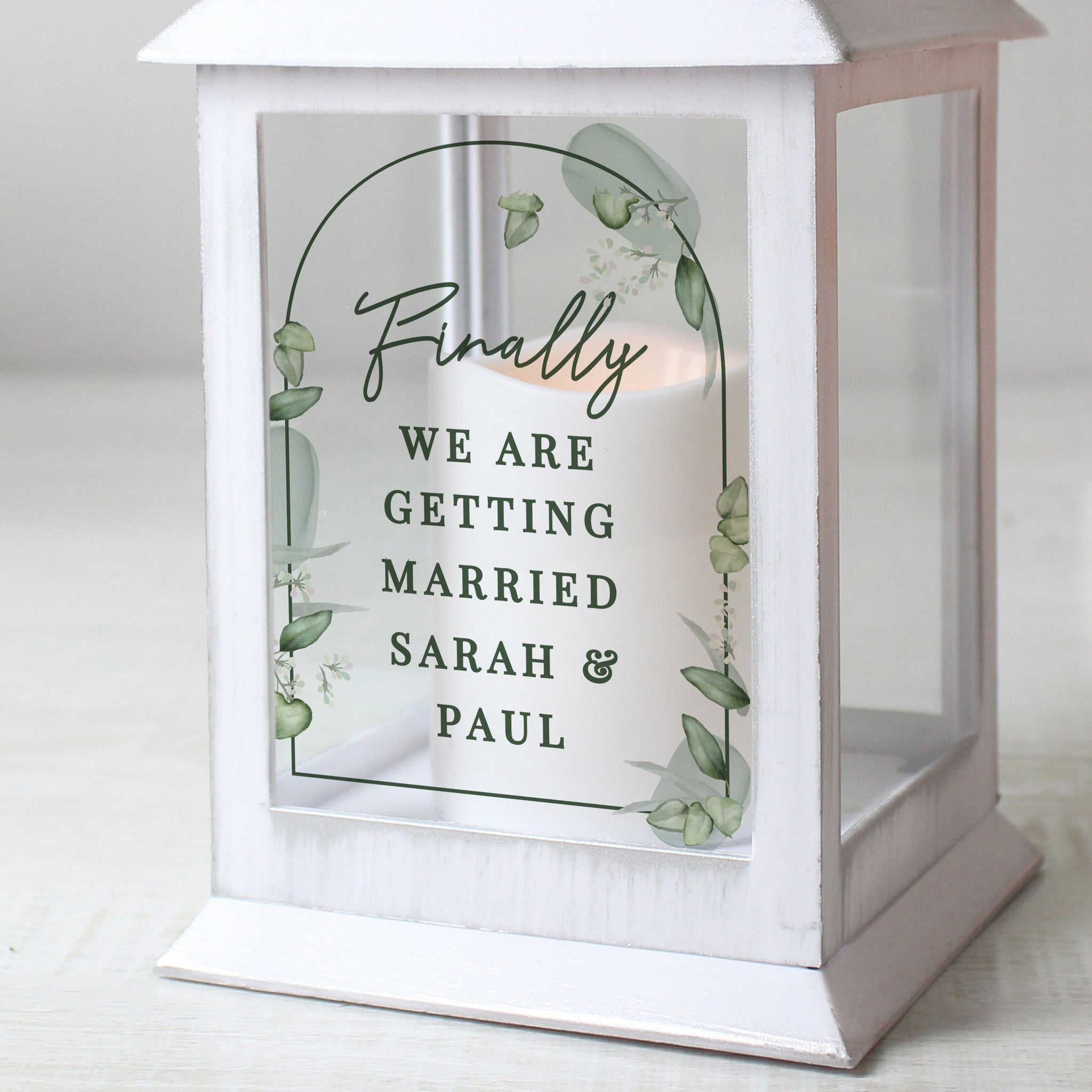 Personalised Botanical Wedding Lantern: 2 - LED Lighting By Gift Moments