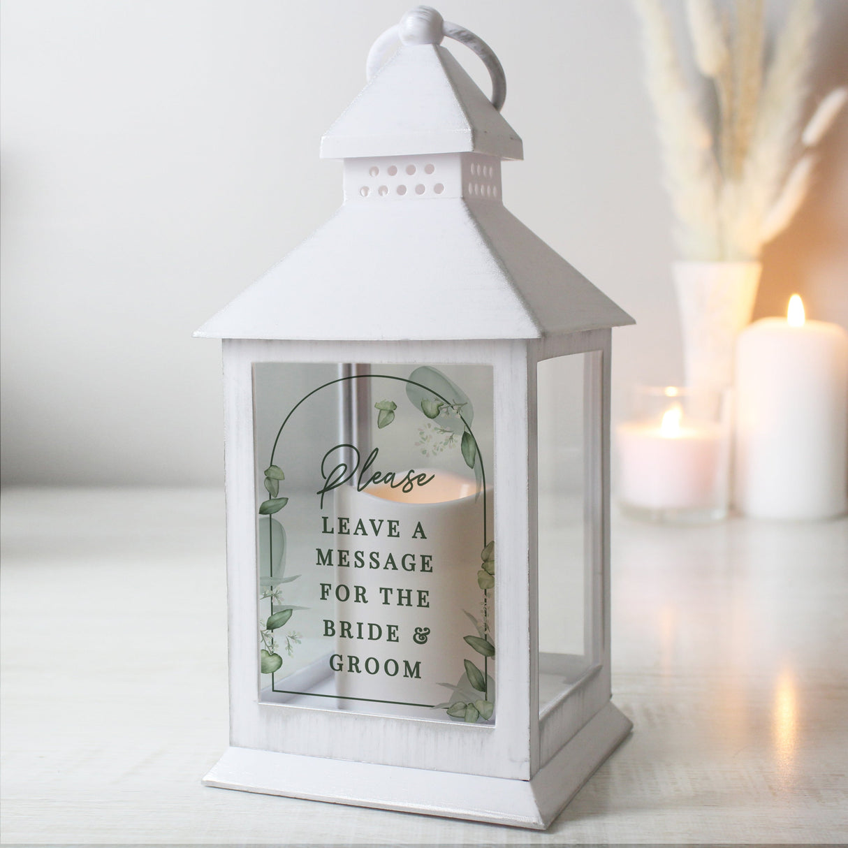Personalised Botanical Wedding Lantern: 4 - LED Lighting By Gift Moments
