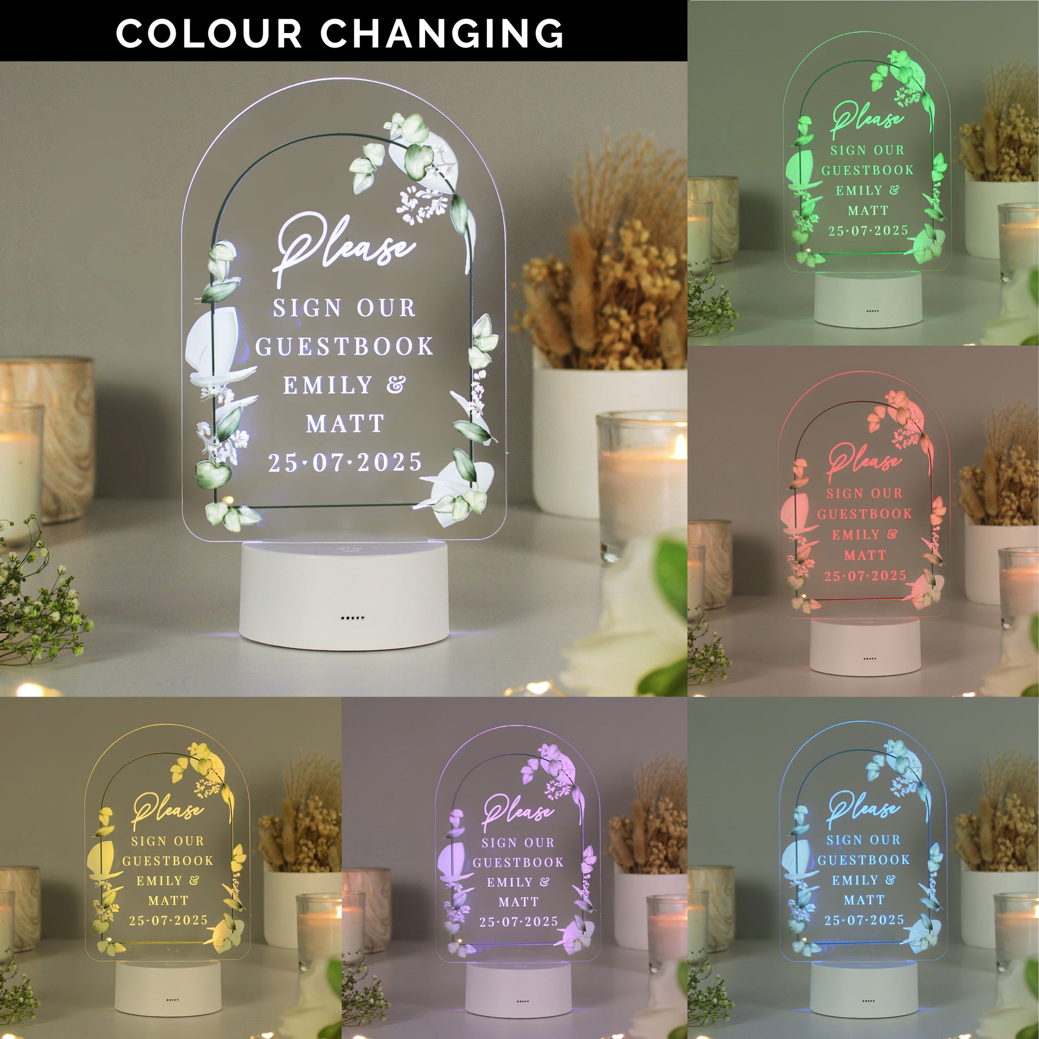 Personalised Botanical Wedding LED Colour Changing Light: 4 - LED Lighting By Gift Moments