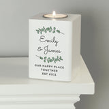 Personalised Botanical White Wooden Tea light Holder: 2 - Candle Holders By Gift Moments