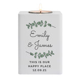 Personalised Botanical White Wooden Tea light Holder: 5 - Candle Holders By Gift Moments