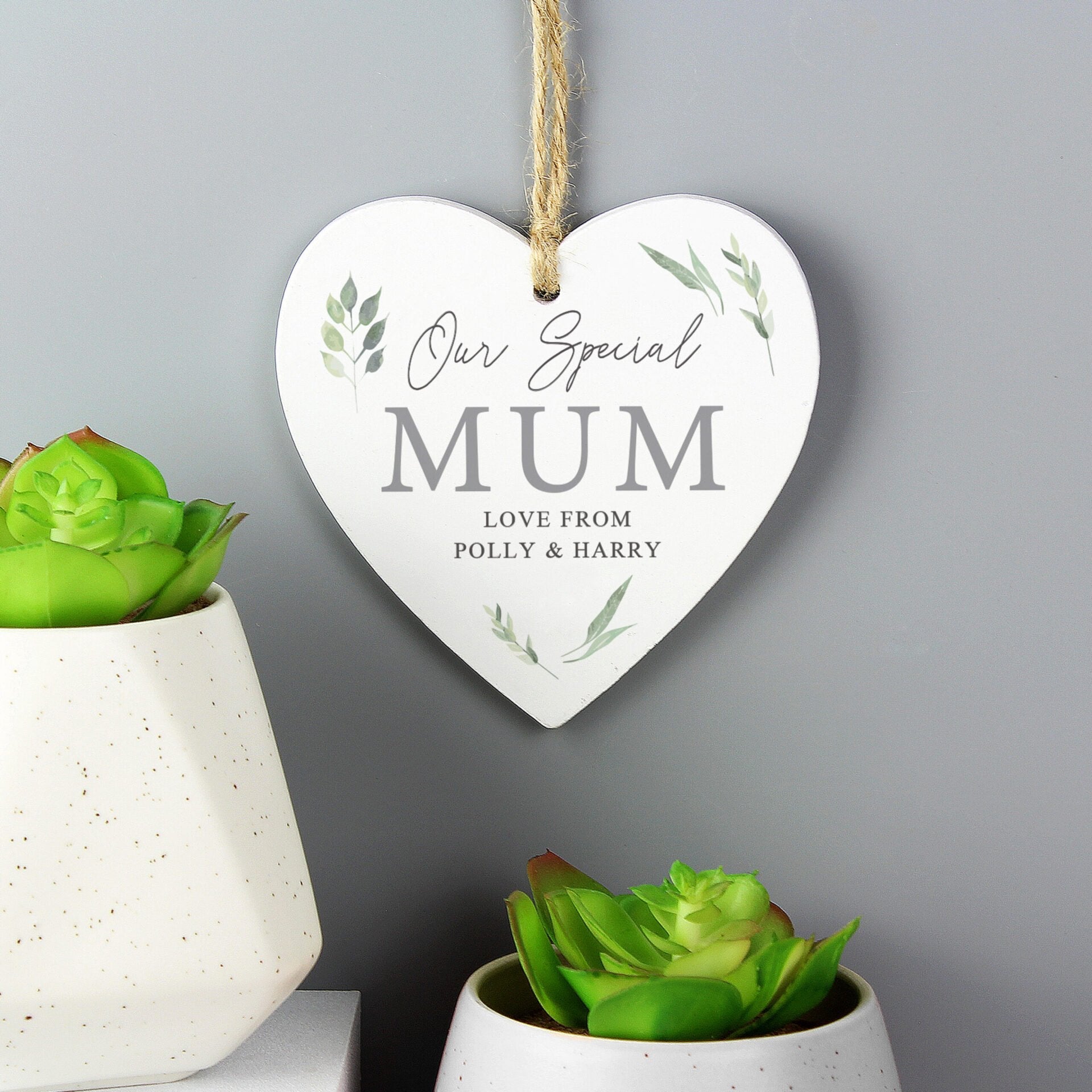 Personalised Botanical Wooden Heart Decoration: 5 - Decorations By Gift Moments