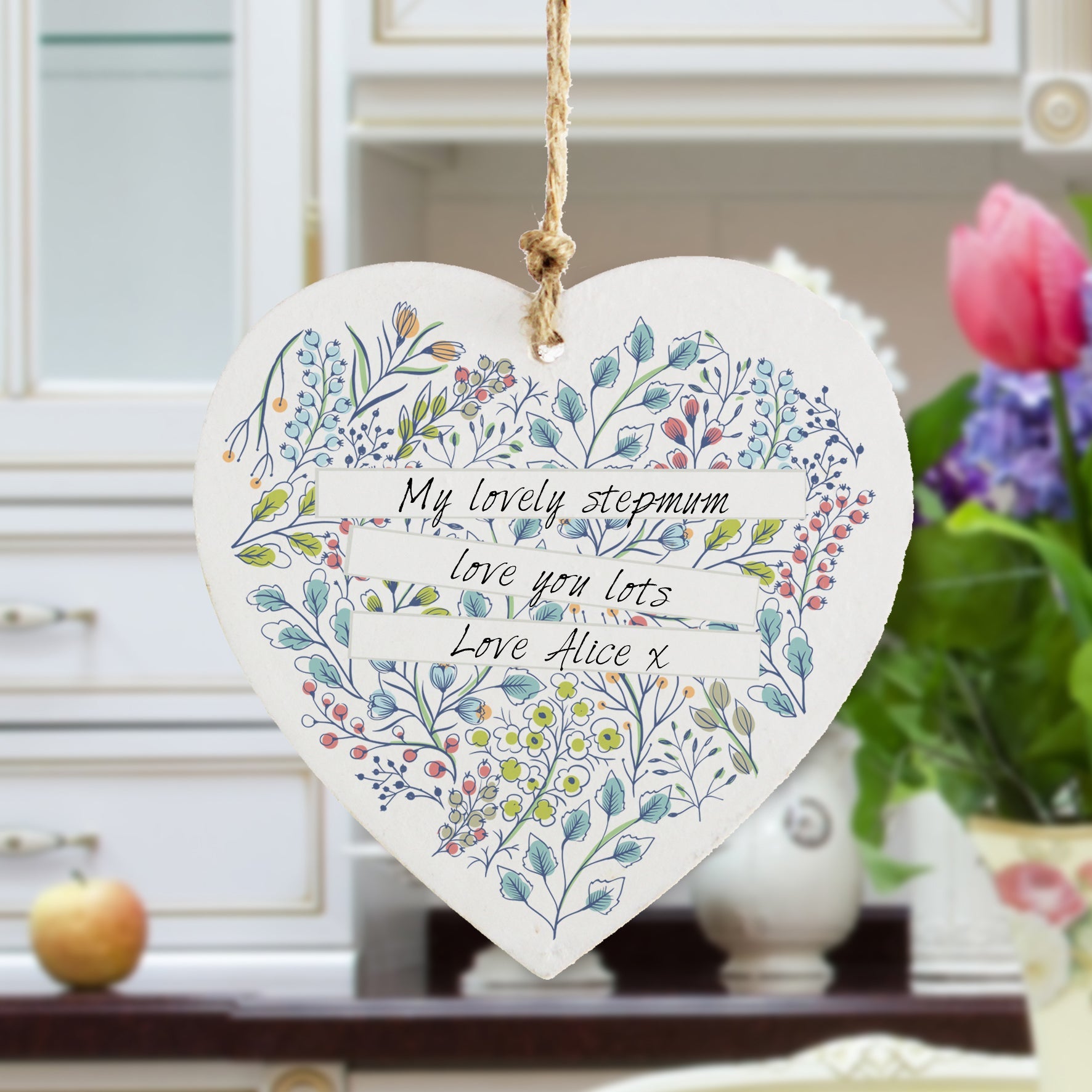 Personalised Botanical Wooden Heart Decoration: 1 - Decorations By Gift Moments