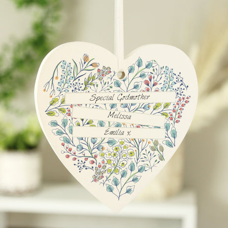 Personalised Botanical Wooden Heart Decoration: 3 - Decorations By Gift Moments