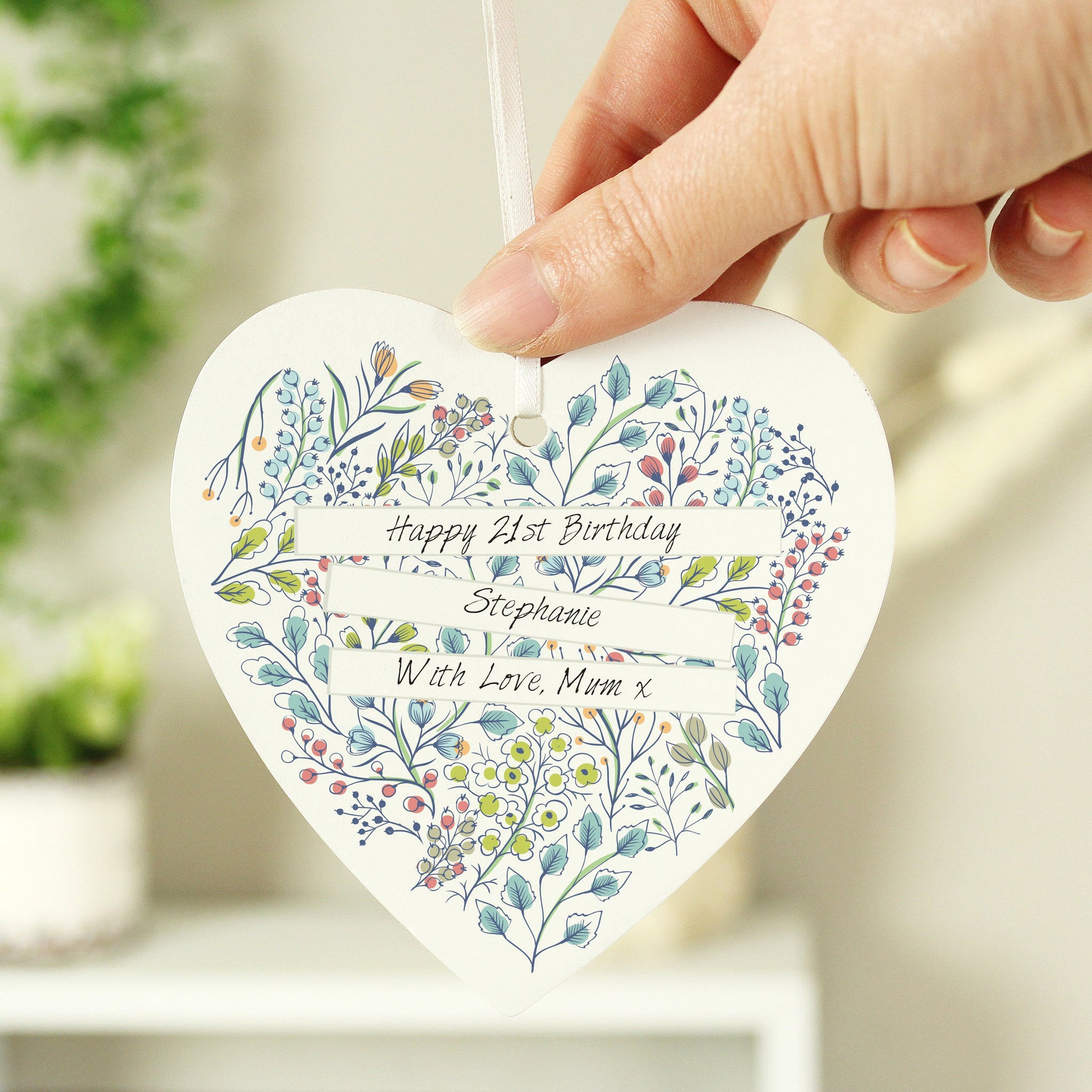 Personalised Botanical Wooden Heart Decoration: 2 - Decorations By Gift Moments