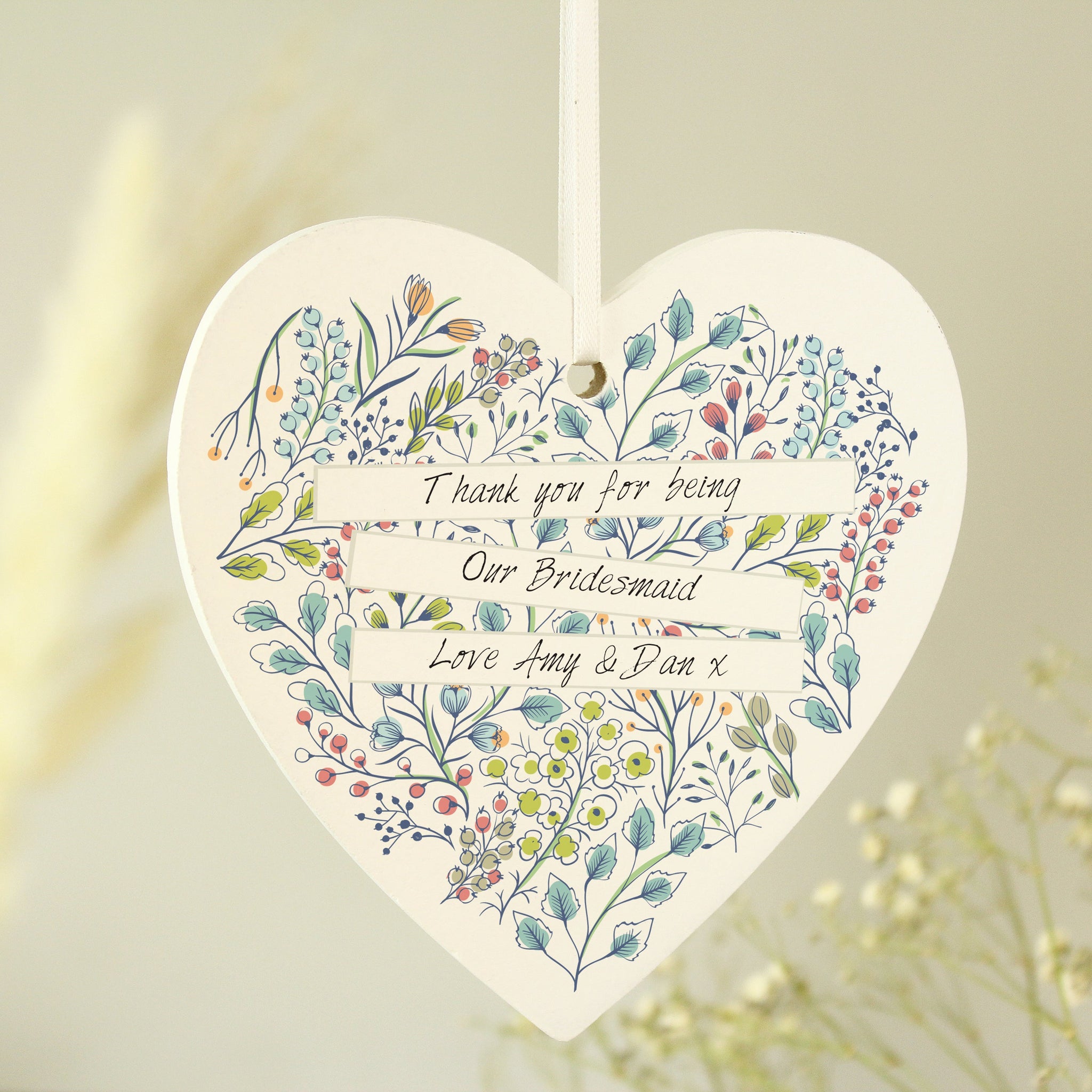 Personalised Botanical Wooden Heart Decoration: 4 - Decorations By Gift Moments