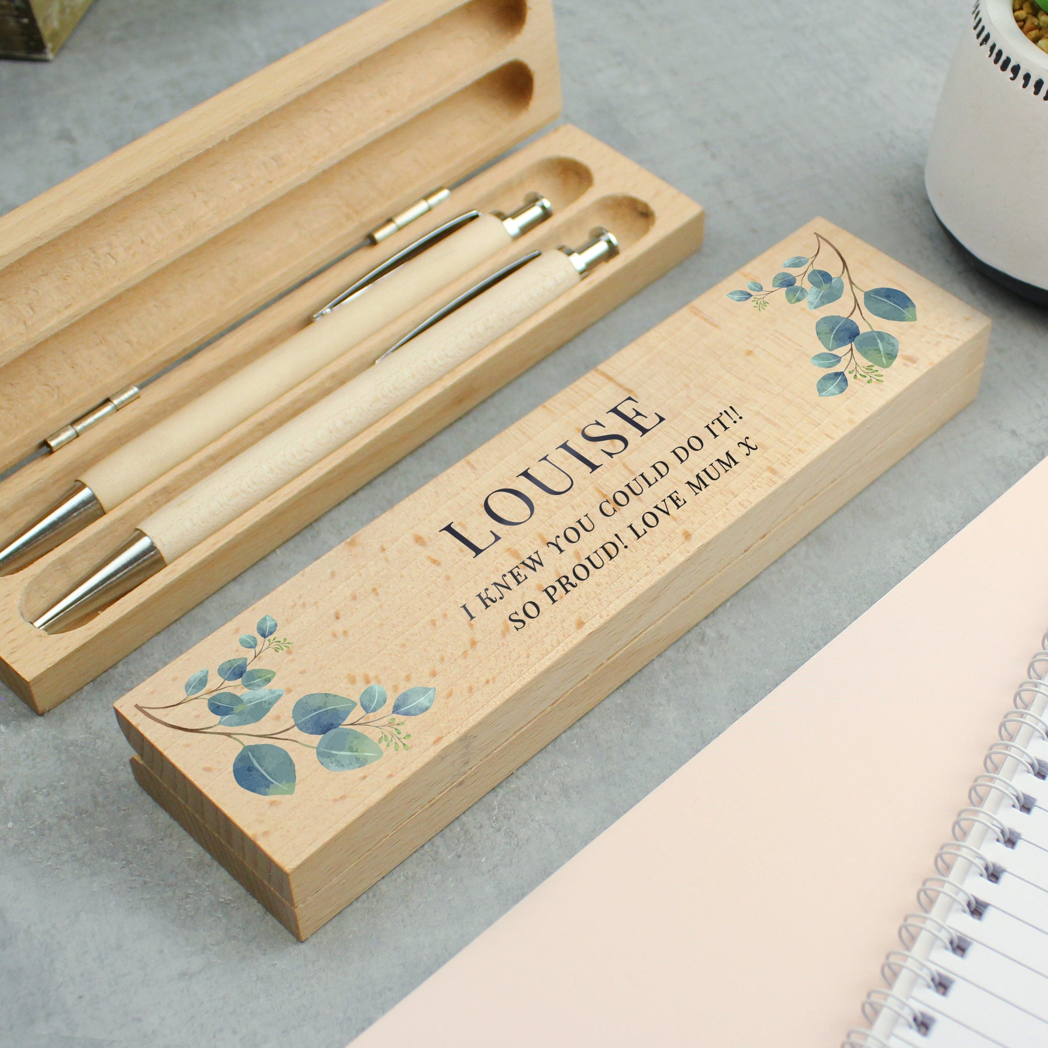 Personalised Botanical Wooden Pen and Pencil Set: 1 - Pens & Pencils By Gift Moments