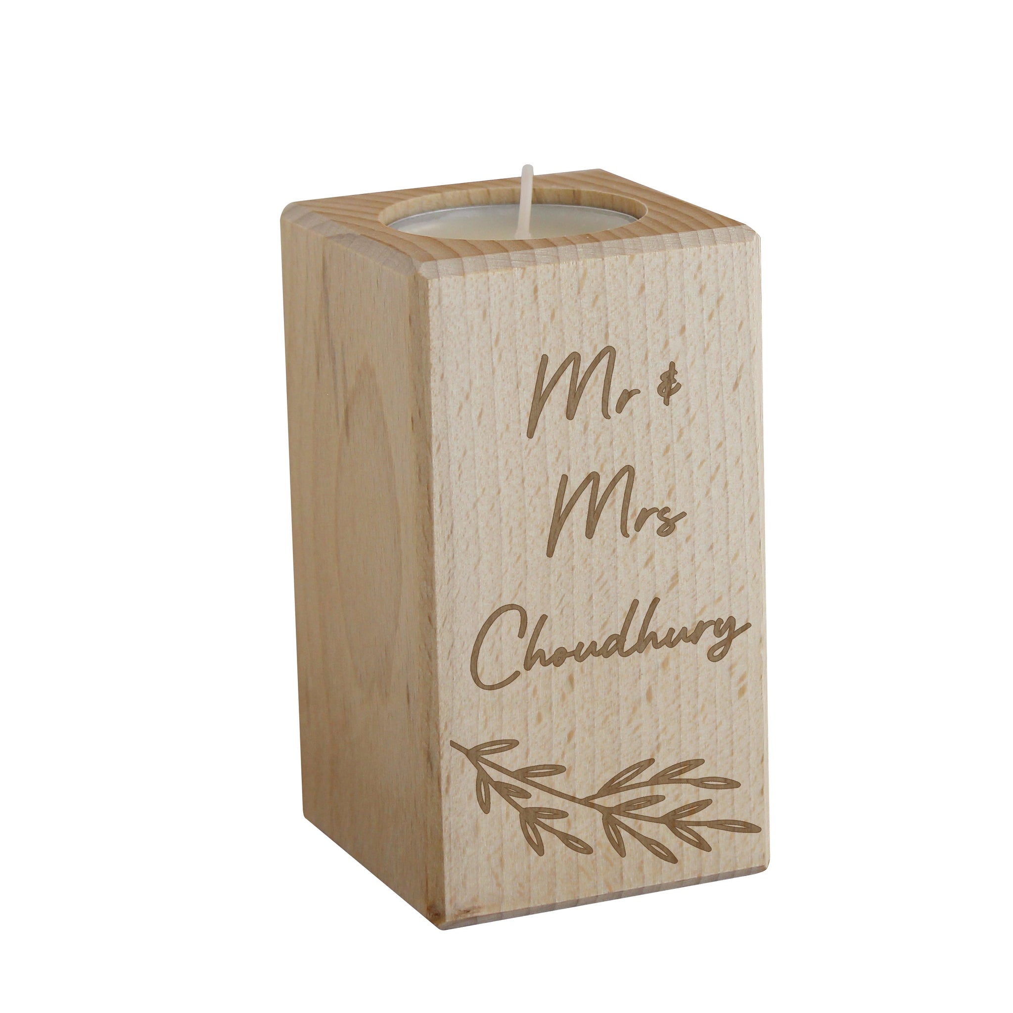 Personalised Botanical Wooden Tealight Holder: 5 - Candle Holders By Gift Moments