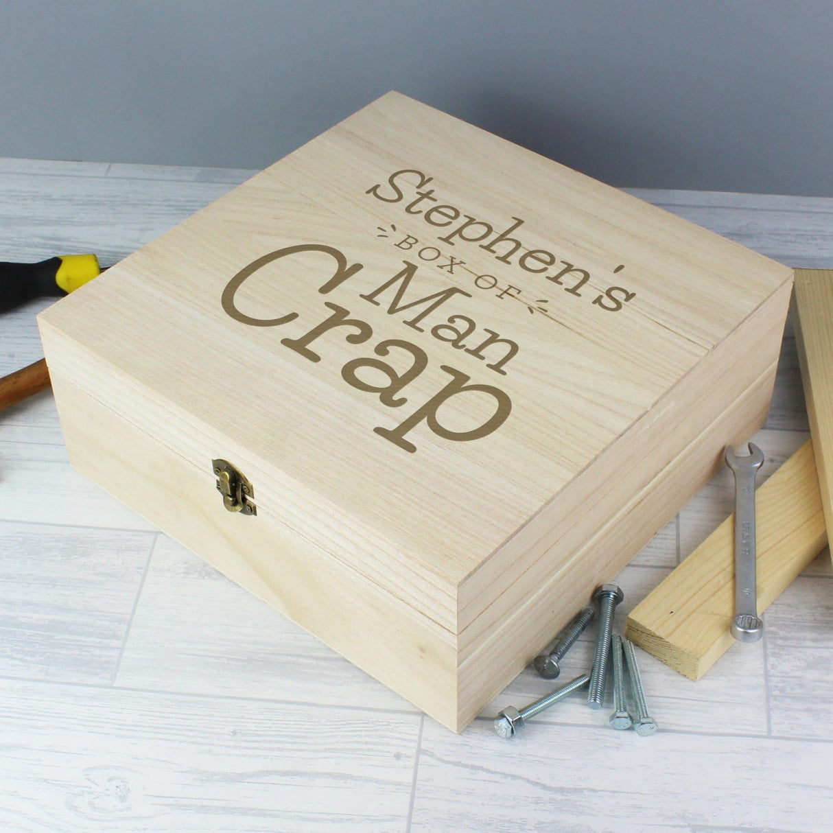 Personalised Box of Man Crap Large Wooden Keepsake Box: 1 - Keepsake Boxes By Gift Moments