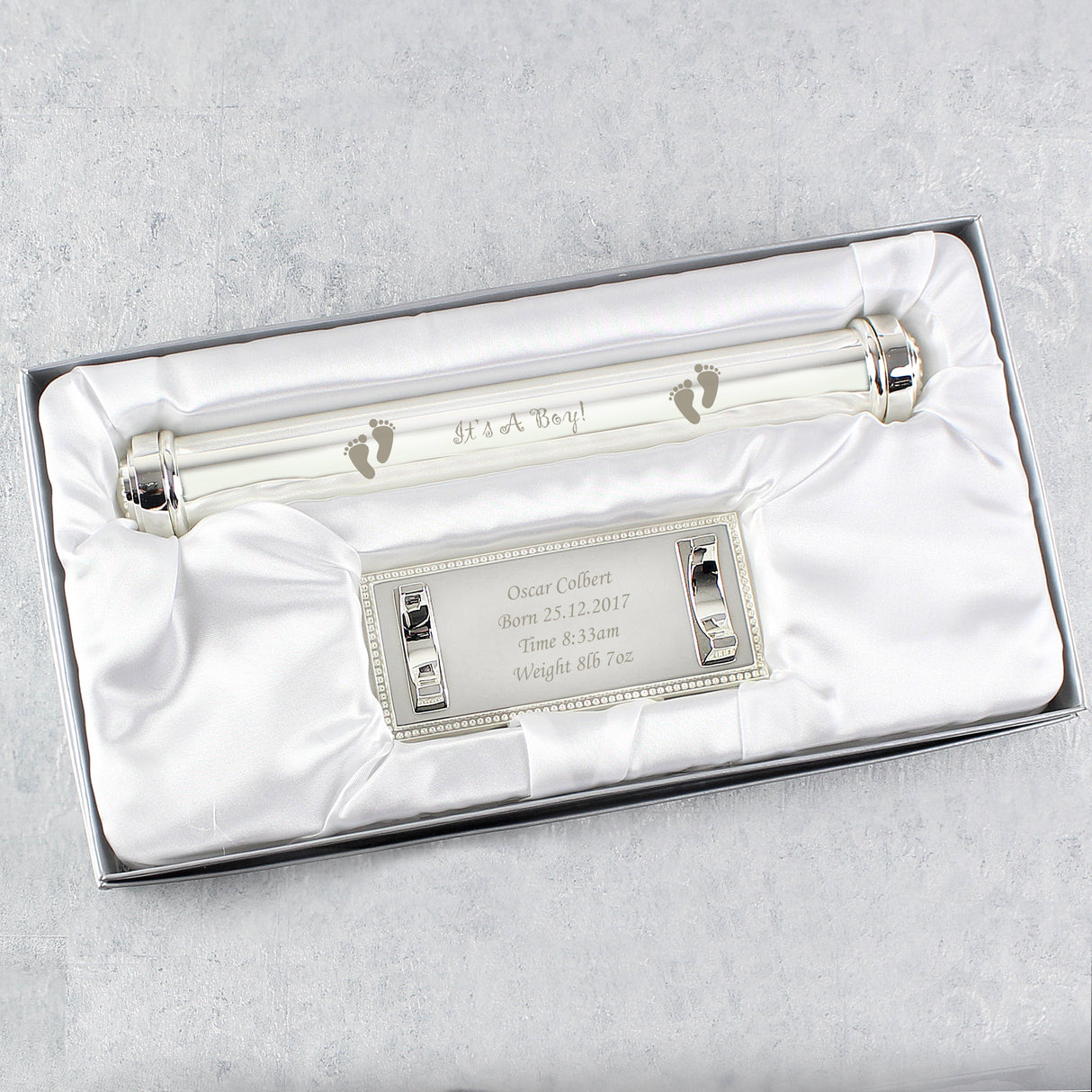 Personalised Its A Boy Silver Plated Certificate Holder: 4 Certificate Holders By Gift Moments
