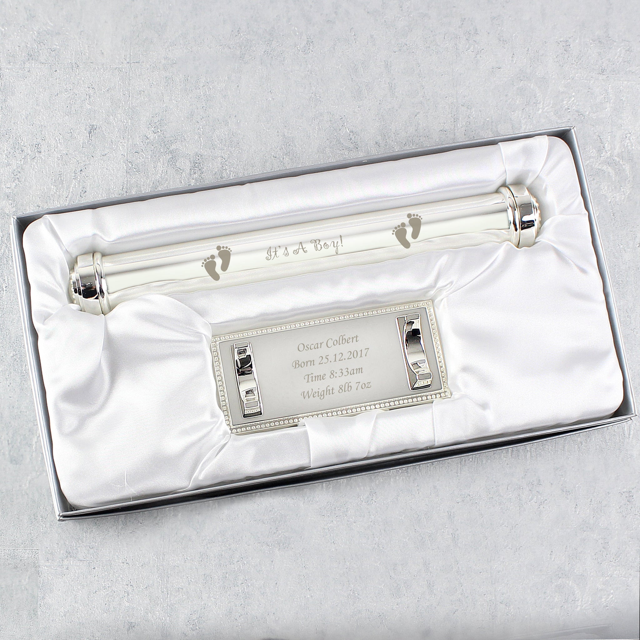 Personalised Its A Boy Silver Plated Certificate Holder: 4 - Certificate Holders By Gift Moments
