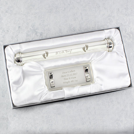 Personalised Its A Boy Silver Plated Certificate Holder: 4 Certificate Holders By Gift Moments