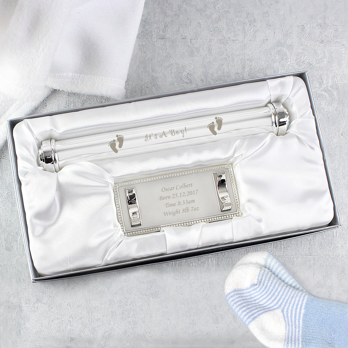 Personalised Its A Boy Silver Plated Certificate Holder: 1 - Certificate Holders By Gift Moments