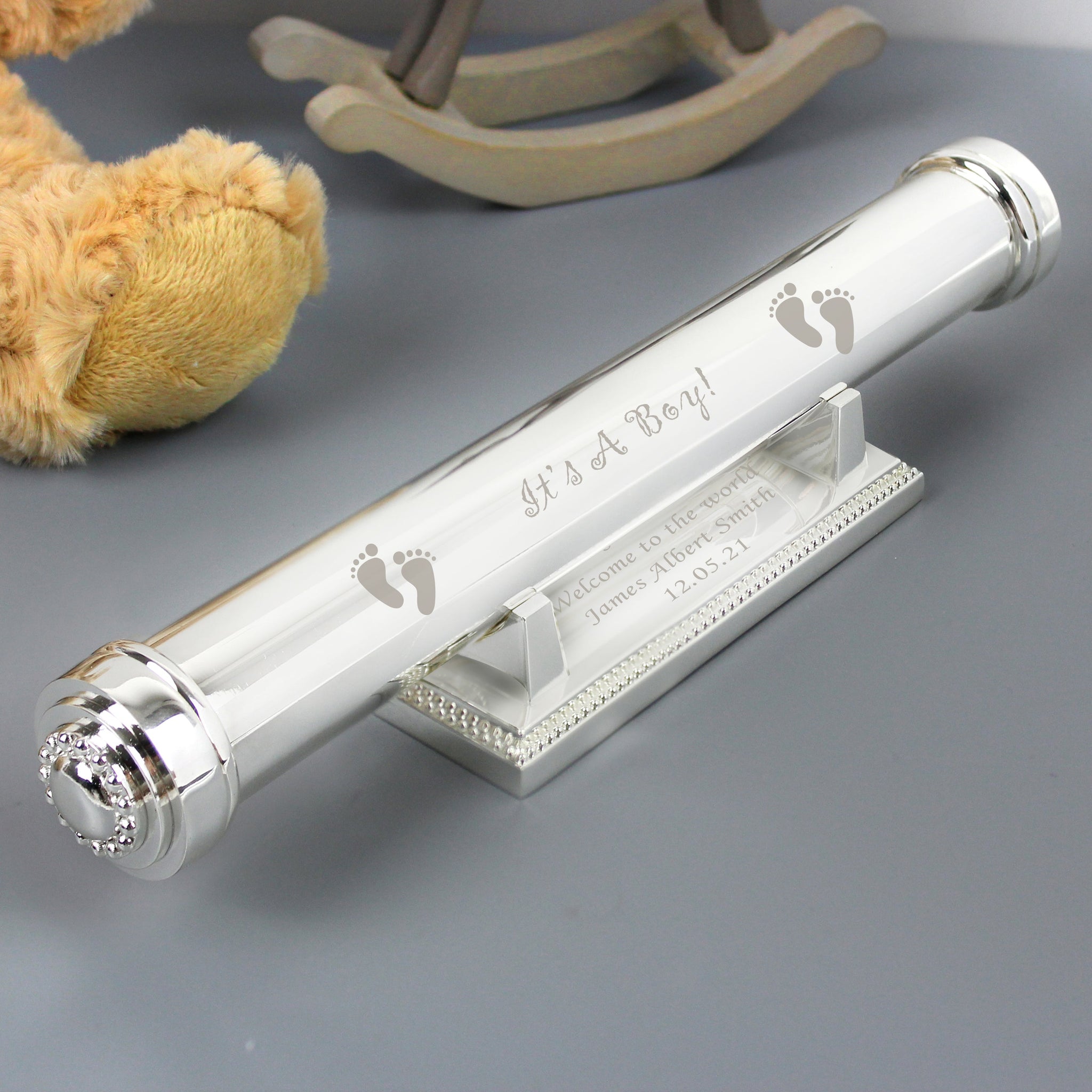 Personalised Its A Boy Silver Plated Certificate Holder: 2 - Certificate Holders By Gift Moments