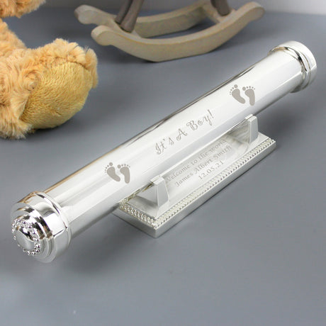 Personalised Its A Boy Silver Plated Certificate Holder: 2 Certificate Holders By Gift Moments