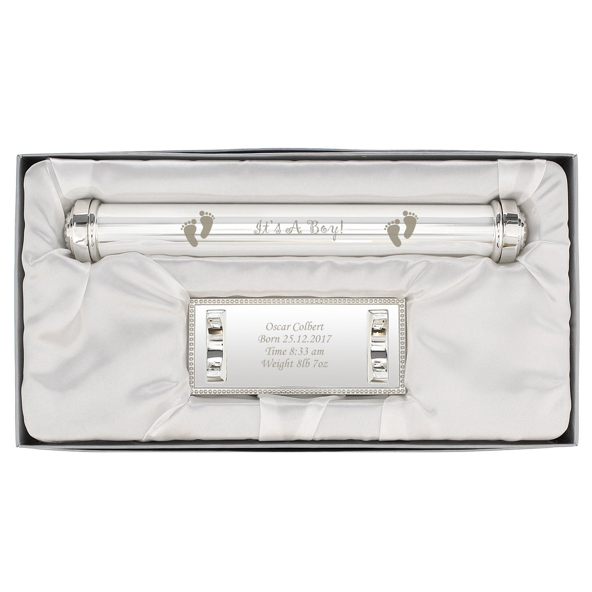 Personalised Its A Boy Silver Plated Certificate Holder: 3 Certificate Holders By Gift Moments