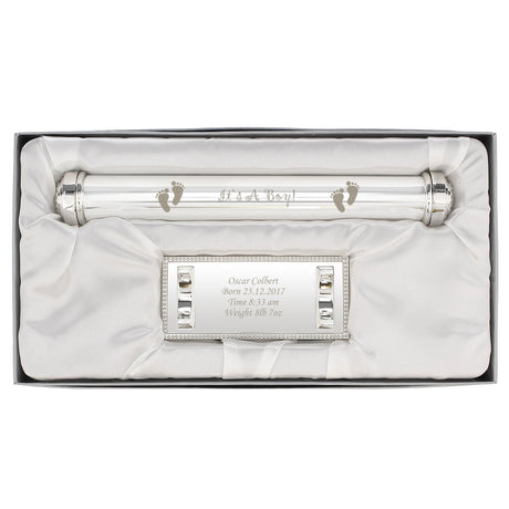Personalised Its A Boy Silver Plated Certificate Holder: 3 Certificate Holders By Gift Moments