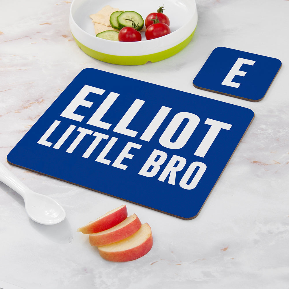 Personalised Boy’s Bro Placemat & Coaster Set: 4 - Little Bro - Placemats By Gift Moments