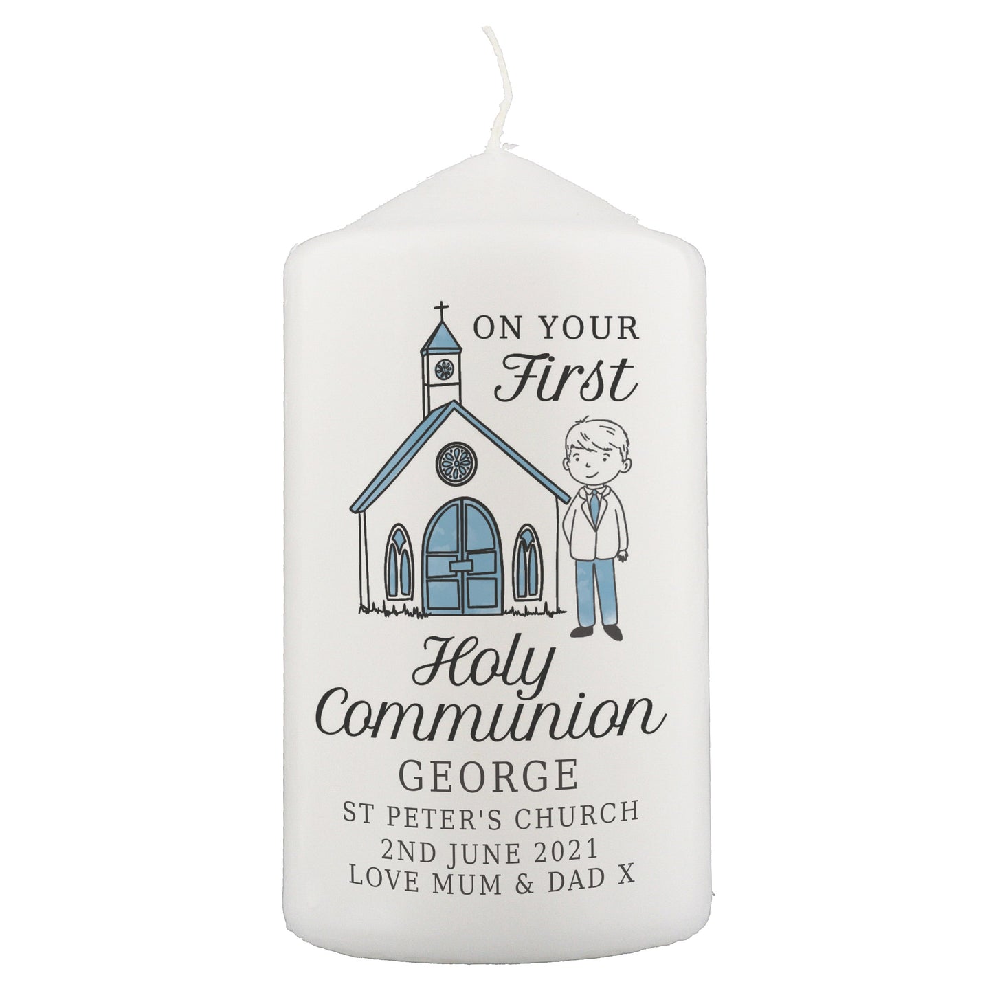 Personalised Boys First Holy Communion Pillar Candle: 4 - Candles By Gift Moments