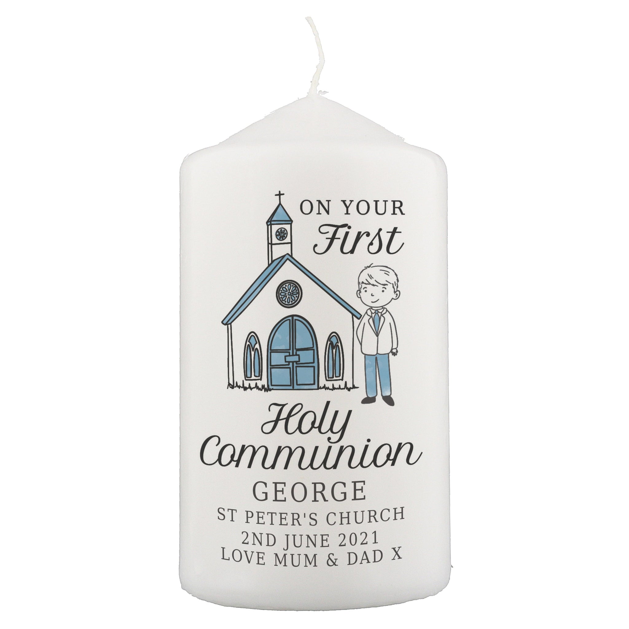 Personalised Boys First Holy Communion Pillar Candle: 4 - Candles By Gift Moments
