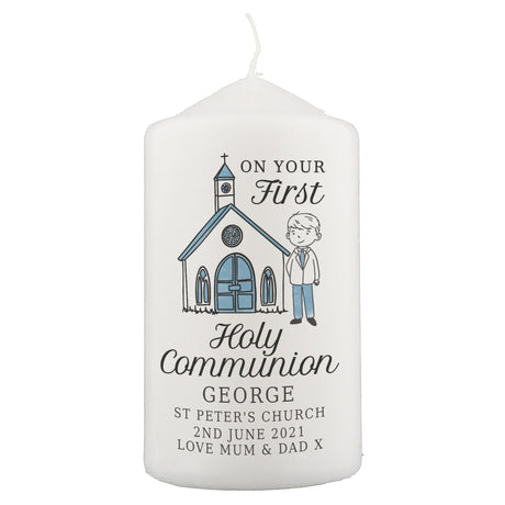 Personalised Boys First Holy Communion Pillar Candle: 4 - Candles By Gift Moments