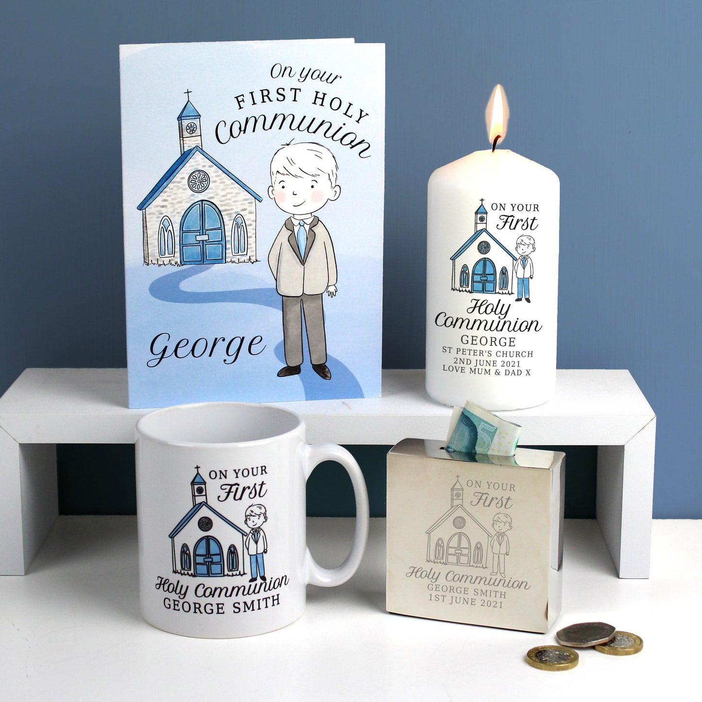 Personalised Boys First Holy Communion Pillar Candle: 3 - Candles By Gift Moments