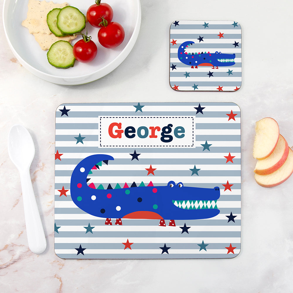 Personalised Boy’s Placemat & Coaster Sets: 10 - Crocodile - Placemats By Gift Moments