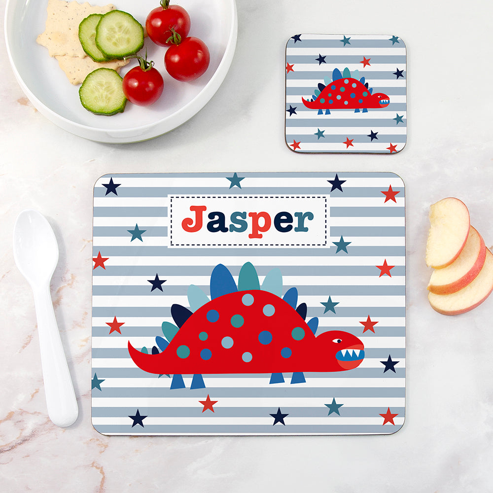Personalised Boy’s Placemat & Coaster Sets: 5 - Dinosaur - Placemats By Gift Moments