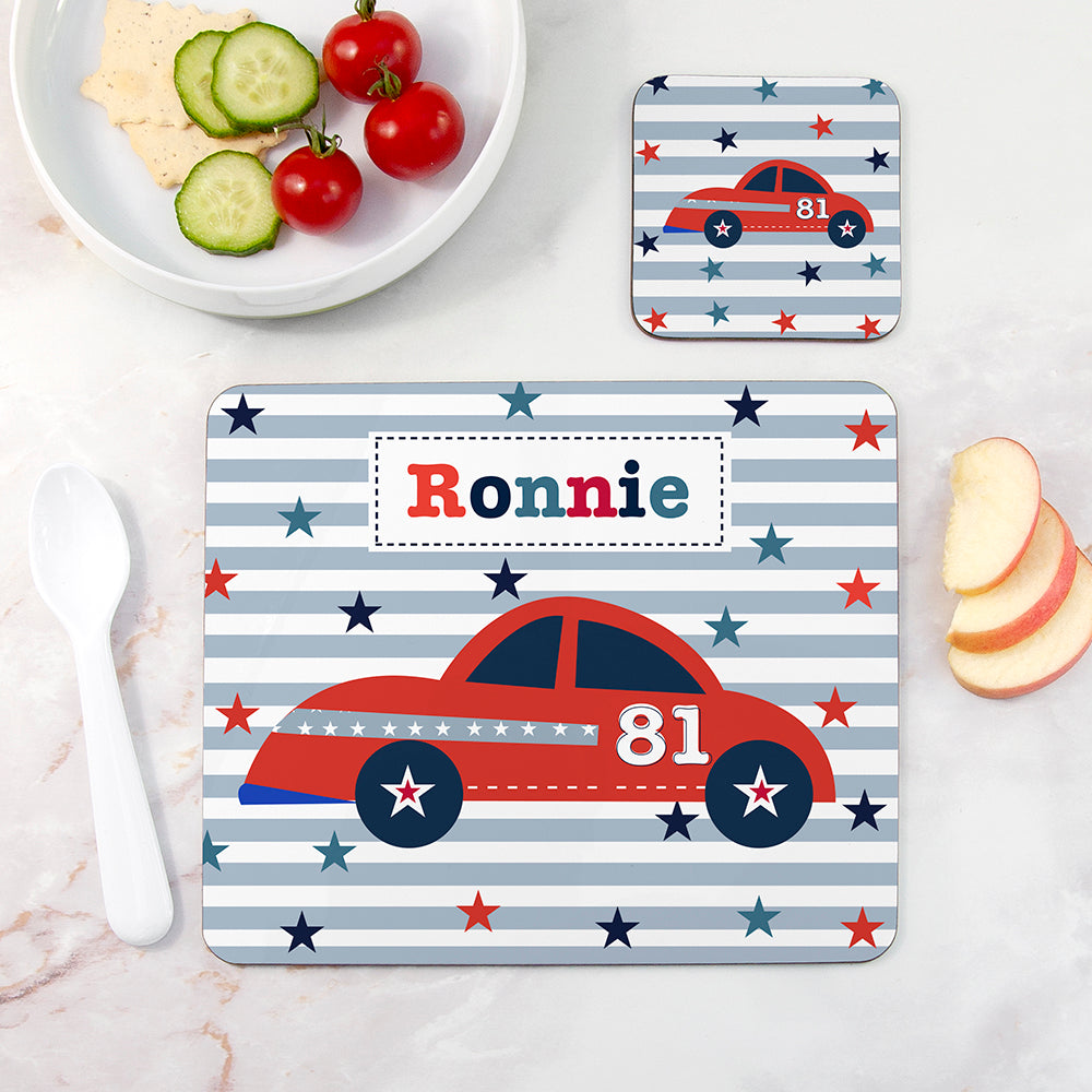 Personalised Boy’s Placemat & Coaster Sets: 9 - Racing Car - Placemats By Gift Moments