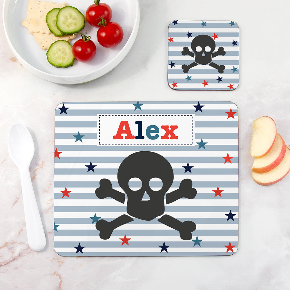 Personalised Boy’s Placemat & Coaster Sets: 8 - Skull - Placemats By Gift Moments