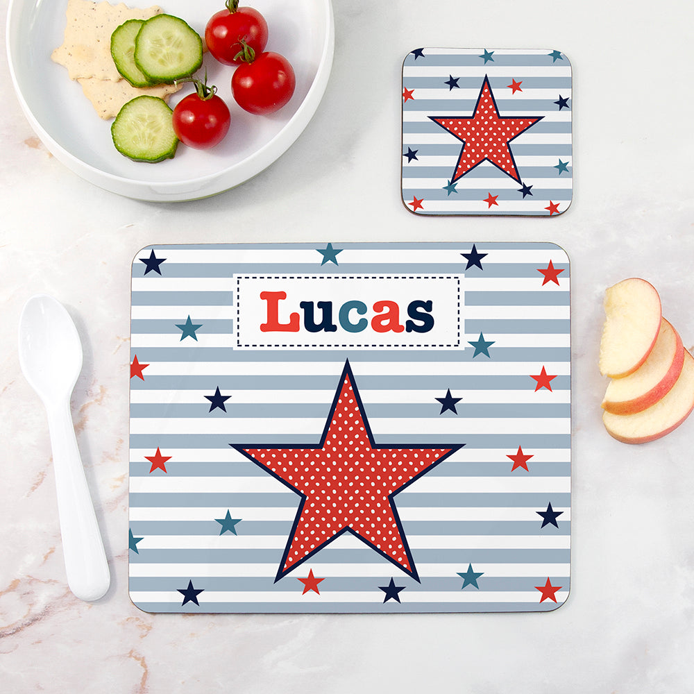 Personalised Boy’s Placemat & Coaster Sets: 4 - Star - Placemats By Gift Moments