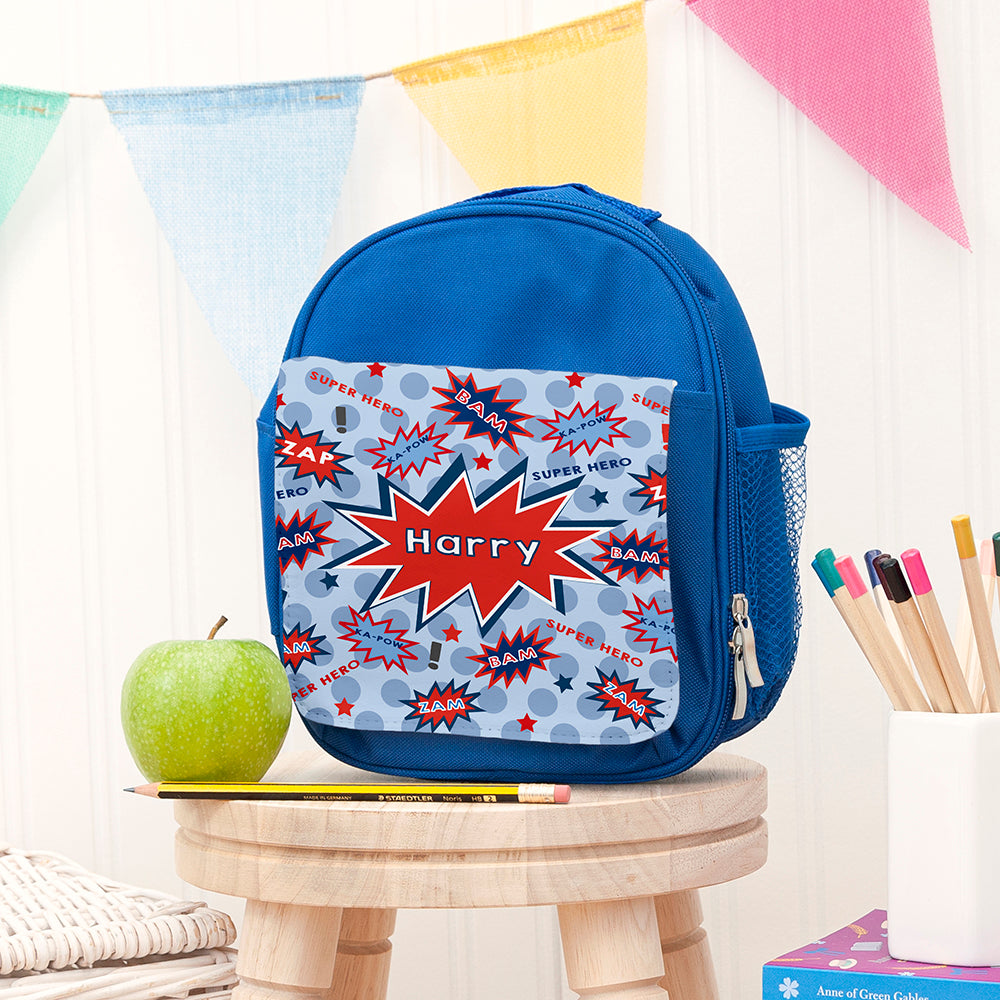 Personalised Boy’s Superhero Blue Lunch Bags: 3 - Comic Book - Lunch Boxes & Bags By Gift Moments