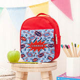 Personalised Superhero Red Lunch Bag: 2 - Comic Book - Textile Bags By Gift Moments