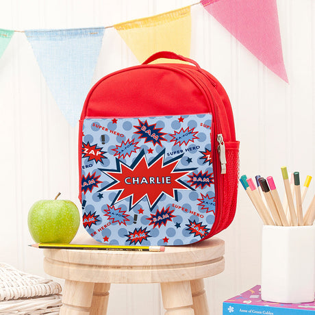 Personalised Superhero Red Lunch Bag: 2 - Comic Book - Textile Bags By Gift Moments