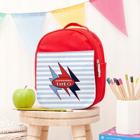 Personalised Superhero Red Lunch Bag: 3 - Flash - Textile Bags By Gift Moments
