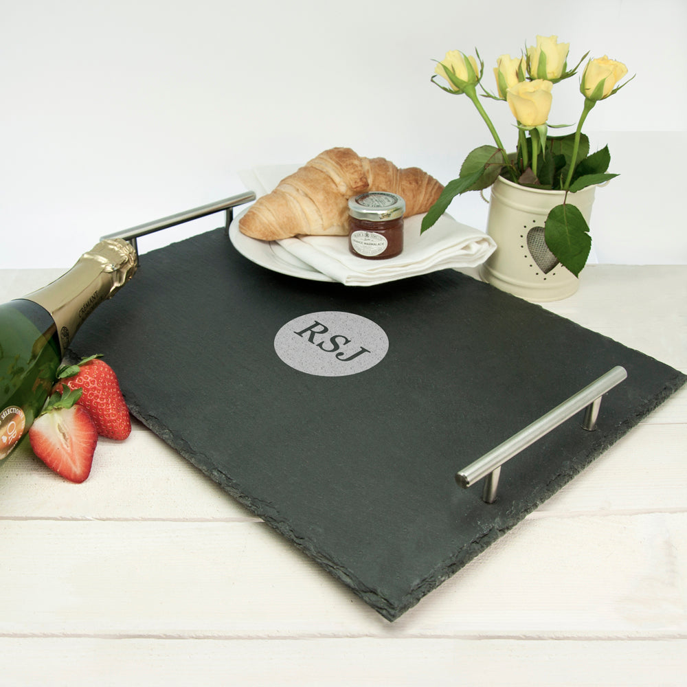 Personalised Slate Breakfast In Bed Tray: 2 - Circular - Chopping Boards By Gift Moments