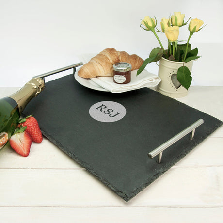 Personalised Slate Breakfast In Bed Tray: 2 - Circular - Chopping Boards By Gift Moments