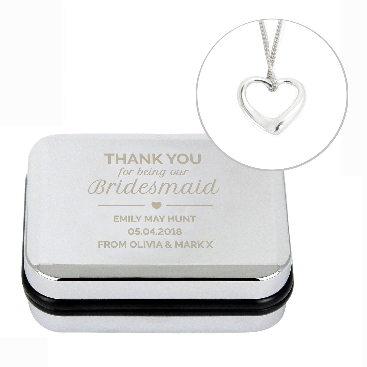 Personalised Bridesmaid Box and Heart Necklace: 3 - Necklaces By Gift Moments
