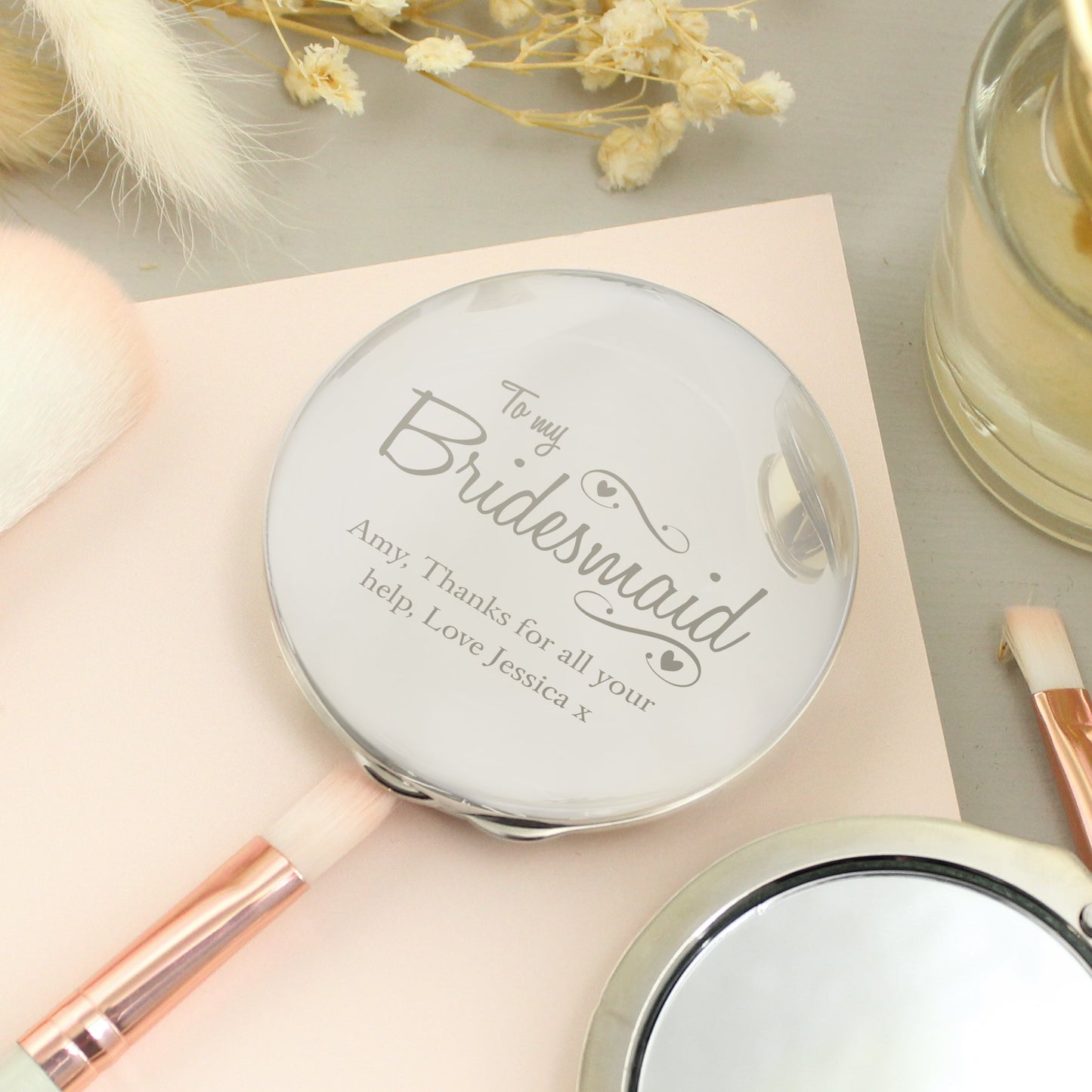 Personalised Bridesmaid Swirls & Hearts Compact Mirror: 4 - Compact Mirrors By Gift Moments